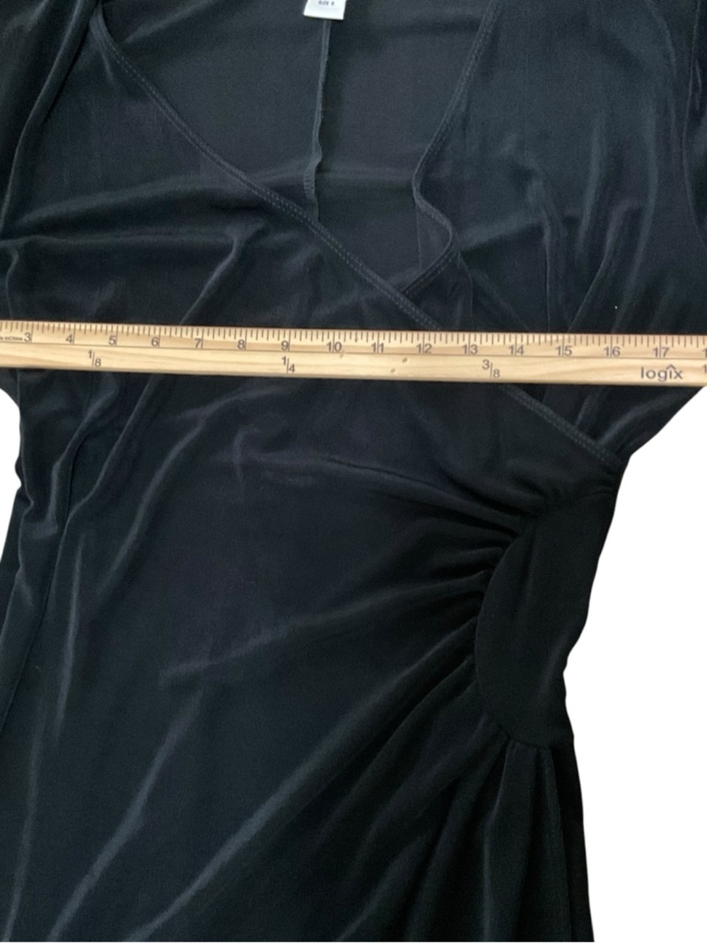 Chico’s Travelers Black Velvet Wrap Dress Size 2 Elegant Midi Stretch - Picture 8 of 9